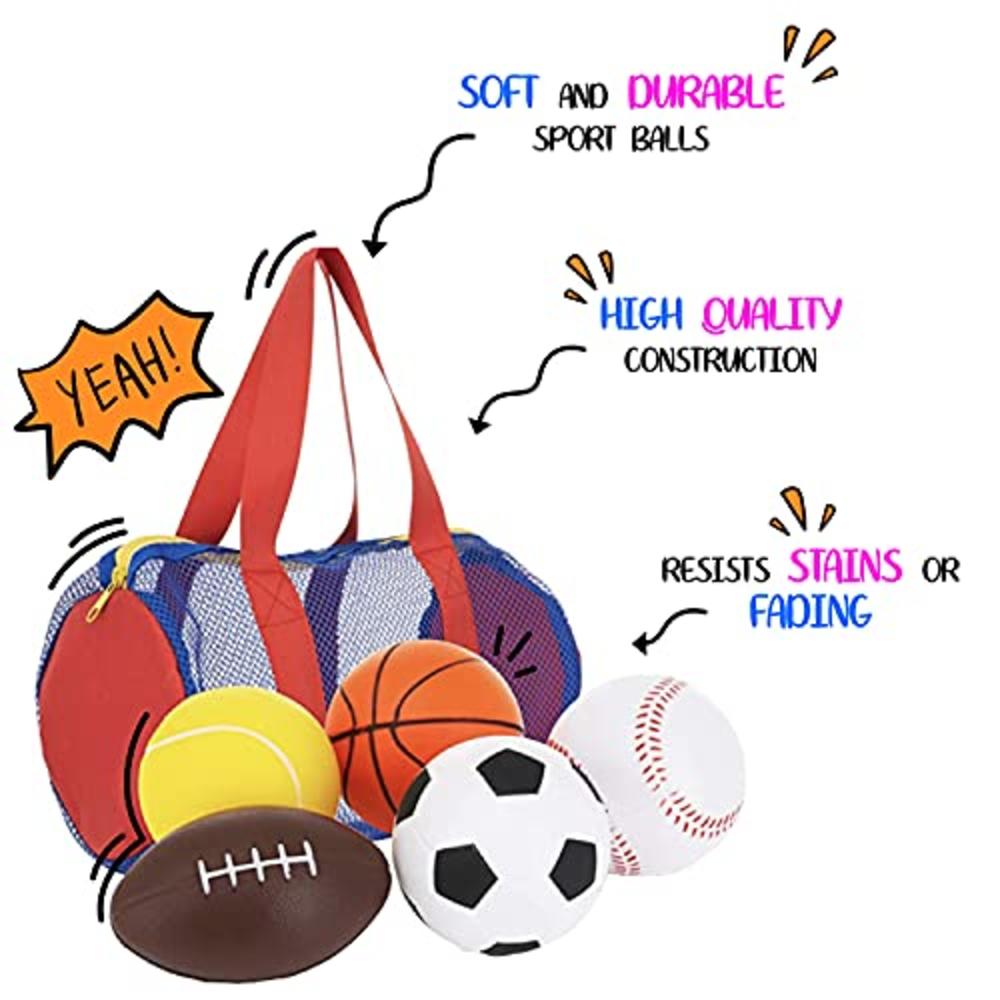 Neliblu Balls for Kids, Toddler Sports Toys - Set of 5 Foam Sports Balls + Free Bag - Perfect for Small Hands to Grab - Ball Toys for To
