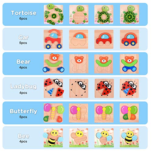 MAGIFIRE Wooden Toddler Puzzles Gifts Toys for 1 2 3 Year Old Boys Girls Baby Infant Kid Learning Educational 6 Animal Shape Jig