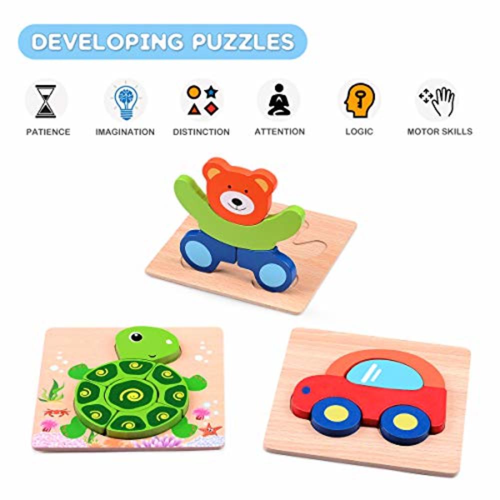 MAGIFIRE Wooden Toddler Puzzles Gifts Toys for 1 2 3 Year Old Boys Girls Baby Infant Kid Learning Educational 6 Animal Shape Jig