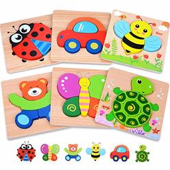 Magifire Wood Puzzles for Toddlers 1-3, Set of 6 Montessori Toys for 1 Year Old, Toddler Puzzles, Baby Puzzles with Large Pieces