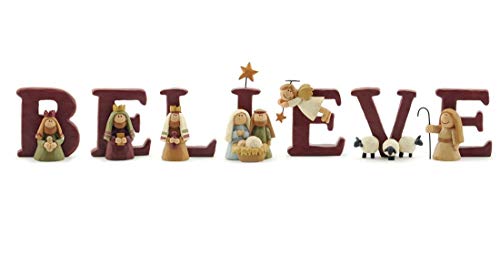 BLOSSOM BUCKET B-E-L-I-E-V-E Nativity Resin Christmas Decoration Set of 7 Letters - Size 1.75 in Tall