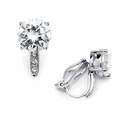 Mariell 2.0 Ct. Clip-On CZ Solitaire Stud Earrings (8mm) with Pave Accents - Genuine Platinum Plated