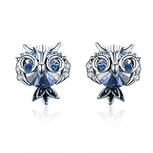 SBLING Blue Owl Stud Earrings Made with Swarovski Crystals (2.5 cttw)