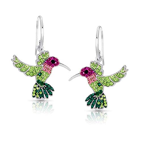 BLING BIJOUX Jewelry Colorful Flying Hummingbird Crystal Earrings Never Rust 925 Sterling Silver with Hypoallergenic Hooks For Women & Girls with Fre