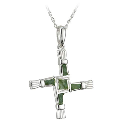 Failte Connemara Marble Brigid Cross Necklace Sterling Silver Irish Made