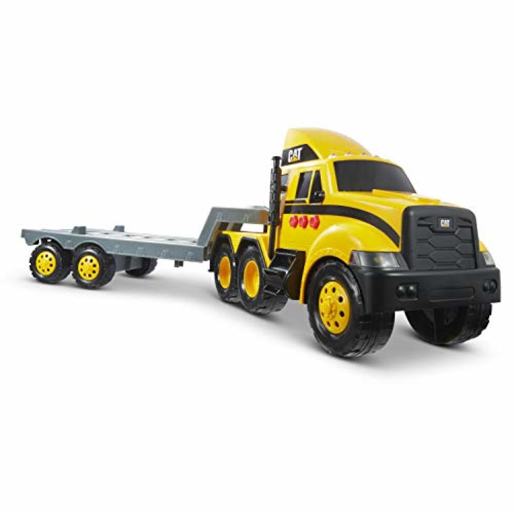 CatToysOfficial Cat Construction Heavy Mover Caterpillar Toy Semi Truck and Trailer with Lights & Sounds, Yellow