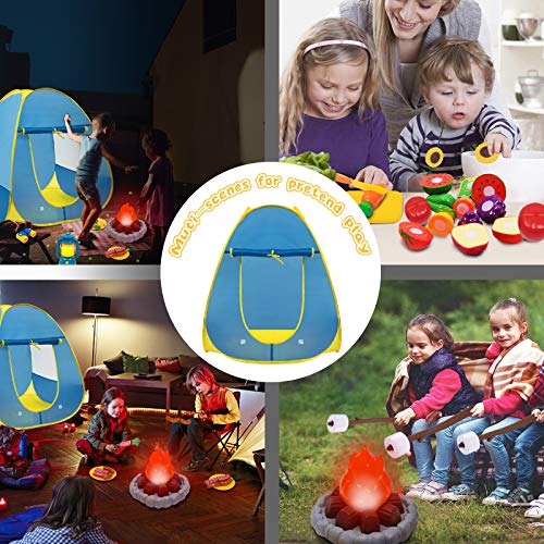 MITCIEN Kids Camping Play Tent with Toy Campfire / Marshmallow /Fruits Toys Play Tent Set for Boys Girls Indoor Outdoor Pretend-