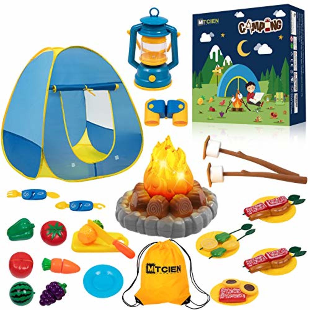 MITCIEN Kids Camping Play Tent with Toy Campfire / Marshmallow /Fruits Toys Play Tent Set for Boys Girls Indoor Outdoor Pretend-