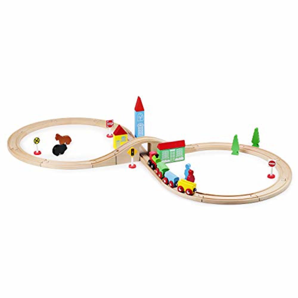 SainSmart Jr. Wooden Train Set for Toddler with Double-Side Train Tracks Fits Brio, Thomas, Melissa and Doug, Kids Wood Toy Trai