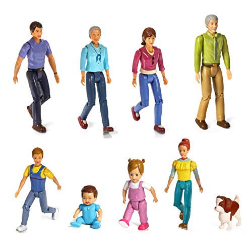 Beverly Hills Doll Collection Sweet Lil Family Friends Figures - New Addition Set of 9 Dollhouse People - Grandma, Grandpa, Mom,