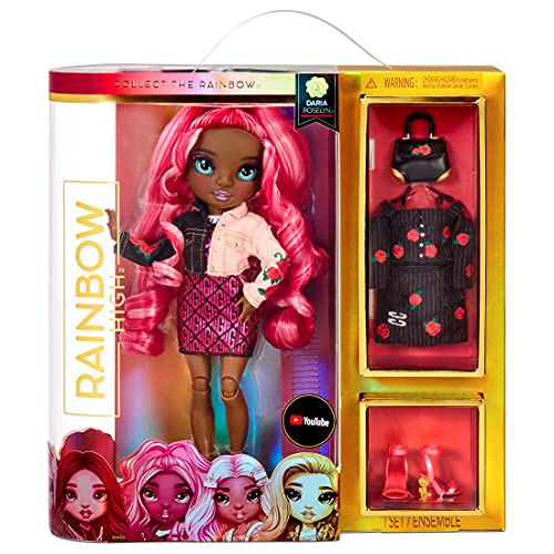 Rainbow High Series 3 Daria Roselyn Fashion Doll – Rose (Pinkish Red) with 2 Designer Outfits to Mix & Match with Accessories