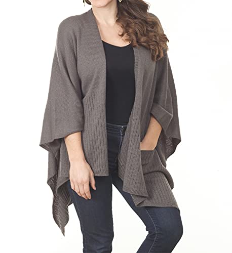 TALEEN Chic Knitted Poncho Cape Shawl Wrap with Pockets, 3 Colors (Slate)