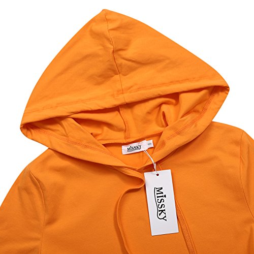 missky MISSKY Women 3 4 Sleeve Pocket Slim Orange Sweatshirt Hoodie Dress  (XL,Orange)