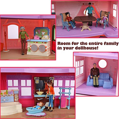 Beverly Hills Doll C Sweet Lil Family Dollhouse People Set of 9 Action Figure Set - Grandpa, Grandma, Mom, Dad, Sister, Brother, Toddler, Twin Boy & 