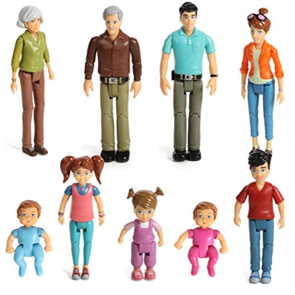 Beverly Hills Doll C Sweet Lil Family Dollhouse People Set of 9 Action Figure Set - Grandpa, Grandma, Mom, Dad, Sister, Brother, Toddler, Twin Boy & 