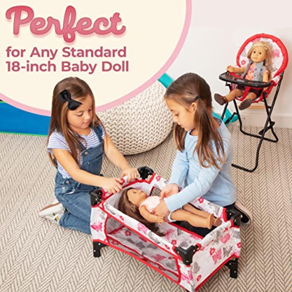 Litti Pritti Baby Doll Accessories - 4-Piece Set - Includes Baby Doll Swing, Baby Doll High Chair, Baby Doll Pack-N-Play, Baby D