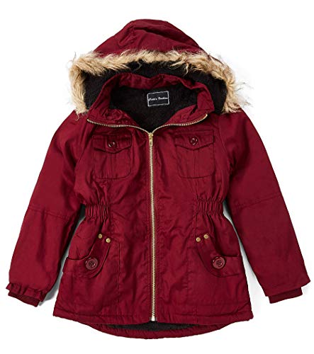 iGirldress Burgundy Little Girls Faux Fur Zip-Up Hooded Puffer Coat Outerwear Jackets Size 4