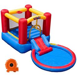 Valwix Inflatable Bounce House w/ Blower & Ball Pit for Kids 3-5 y/o, Commercial Grade Bouncer w/ Waterslide & Pool for Wet Dry 