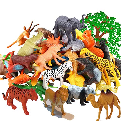 BAIVYLE Safari Plastic Animals Figures Toys-53 Piece Mini Realistic Wild  Vinyl Zoo Jungle Animal Toy Set, Learning Party Favors Toys for