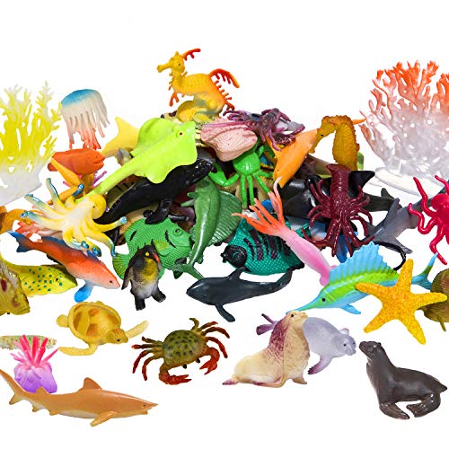 Kimicare Ocean Sea Animals Figures, 60 Pack Mini Plastic Deep Underwater  Life Creatures Set, STEM Educational Shower Bath Toys Gift for B
