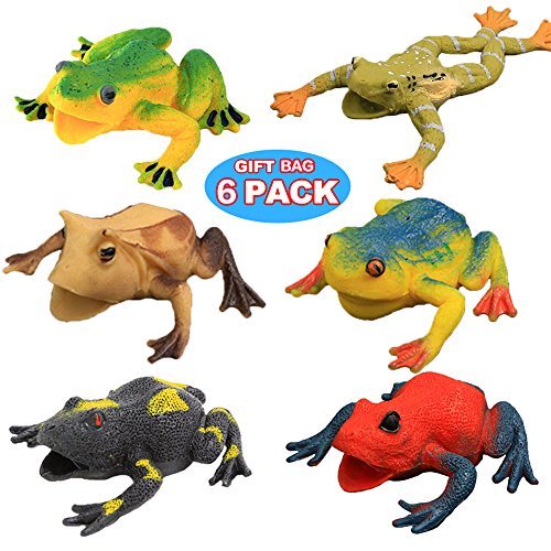  ValeforToy Frog Toys,4.5 Inch Assorted Rubber Frog sets(6 PACK),Food Grade Material TPR Super Stretches,With Gift Bag And Learning Study Ca
