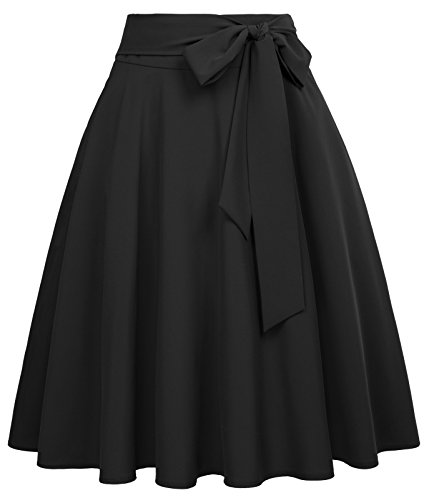 Belle Poque Womens High Waisted A Line Street Skirt Pleated Midi Skirt Black-1 Size S BP561-1