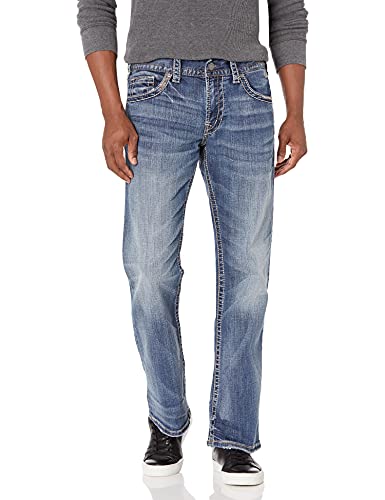 Silver Jeans Co. Mens Zac Relaxed Fit Straight Leg Jeans, Light Indigo, 34W x 32L