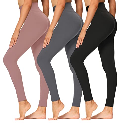 Syrinx High Waisted Leggings for Women - Soft Athletic Tummy Control Pants  for Running Cycling Yoga Workout - Reg & Plus Size (3 Pack B