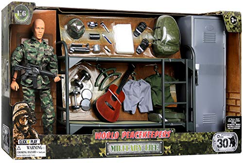 Click N Play Military Camp Bunk House Life 12" Action Figure Play Set with Accessories, Brown