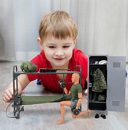Click N Play Military Camp Bunk House Life 12" Action Figure Play Set with Accessories, Brown