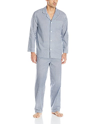 Fruit of the Loom Men's Long Sleeve Broadcloth Pajama Set, Navy, Medium