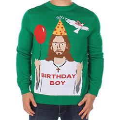 Tipsy Elves Mens Ugly Christmas Sweater - Happy Birthday Jesus Sweater Green Size XL