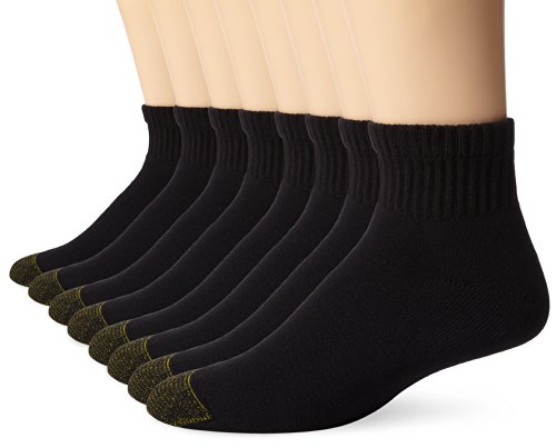Gold Toe Mens Cotton Quarter Socks, 6+2 Bonus Pack, Black (8 Pairs), Shoe Size: 6-12.5