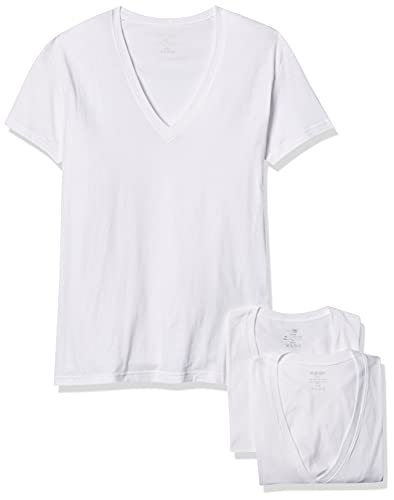 2(X)IST Mens Essential Cotton Slim Fit Deep V Neck T-Shirt 3-Pack , White , Large