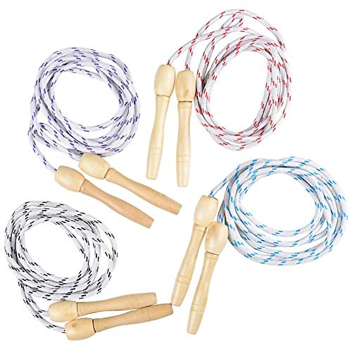 ArtCreativity 7ft Skipping Rope for Kids, Set of 4, Durable Jumping Rope with Wooden Handles and Nylon Rope, Exercise Jump Rope 