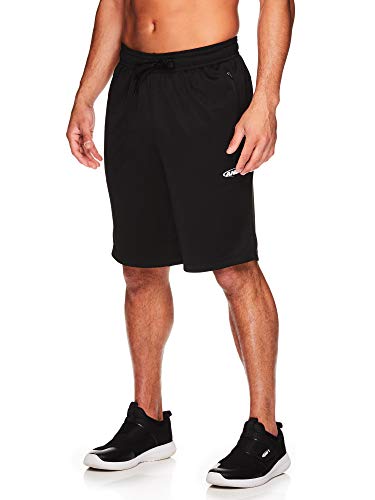 AND1 Mens Basketball Gym & Running Sweat Shorts w/Elastic Drawstring Waistband & Zipper Pockets - Black, X-Large