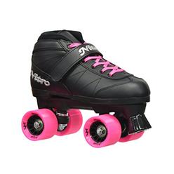 Epic Skates Super Nitro Indoor/Outdoor Quad Speed Roller Skates, Black/Pink, Adult 7