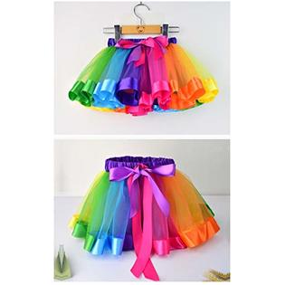 Cocojeci Little Girls Layered Rainbow Tutu Skirts with Wings Unicorn  Headband and Bracelets (Rainbow, M, 3-4T)