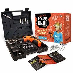 DIY Jr My First Power Drill Set - Real Cordless Drill for Boys and Girls - Lightweight, LED Light, Child Size Kit, Carrying Case, Inclu