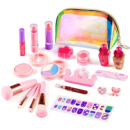 AUNEY Auney Girls Makeup Kit Real Kids Make Up Set with Cute Cosmetic Bag,  Washable Play Makeup Toys for Little Girls