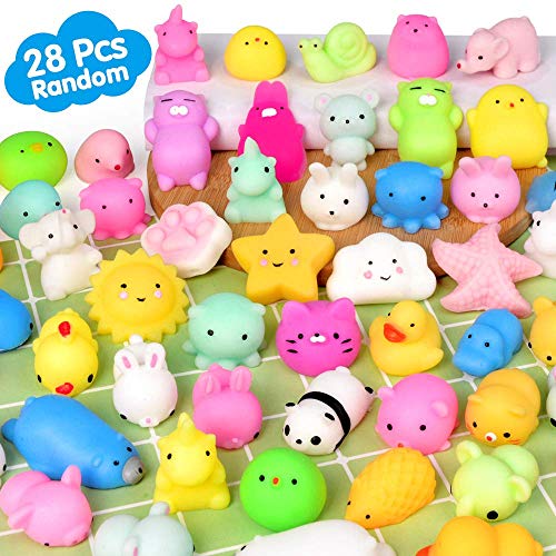 FLY2SKY Mochi Squishy Toys FLY2SKY 28PCS Animal Mini Squishies Kawaii Party Favors for Kids Cat Unicorn Squishy Squeeze Stress Relief To