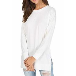 levaca Womens Fall Long Sleeve Sweatshirts Side Split Loose Casual Tunic Tops White S