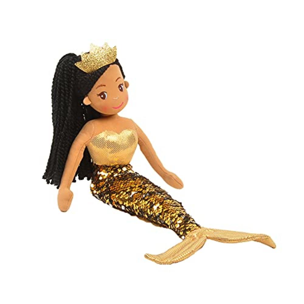 Linzy Toys, Kristal Mermaid with Reversible Sequin Tail, Soft Plush Mermaid Doll, Gold, 18" Mermaid Toys for Little Girls, Siren
