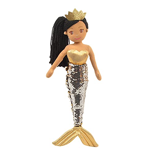 Linzy Toys, Kristal Mermaid with Reversible Sequin Tail, Soft Plush Mermaid Doll, Gold, 18" Mermaid Toys for Little Girls, Siren