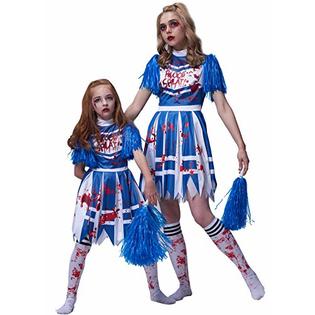 IKALI Girls Zombie Cheerleader Costume, High School Bloody Fancy Dress Up  Kids Outfit 14-16Y