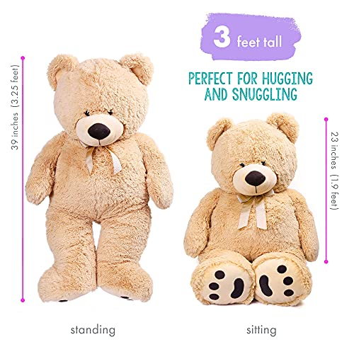 LotFancy 39 inch Big Teddy Bear Stuffed Animal Plush, Cuddly Stuffed Teddy Bears, Large Teddy Bear Plush Toy with Big Footprints