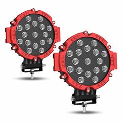 AUTOSAVER88 7" Round Led Offroad Lights 51W LED Pod Lights with Mounting Bracket 2PCS Red Bumper Driving Lamp Headlight Fog Ligh
