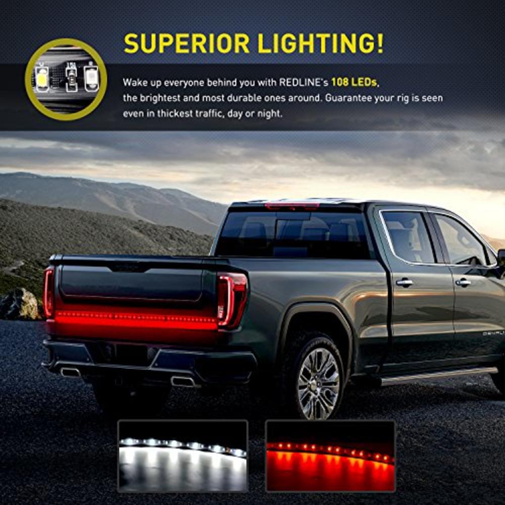 Nilight 60" Truck Tailgate Light Bar 108 LED Single Row Tailgate Light Strip with Red Running Brake Lights Turn Signal White Rev