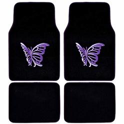 BDK Purple White Butterfly Design Carpet Car Floor Mats for Auto Van Truck SUV-4 Pieces Front & Rear Full Set with Rubber Backin