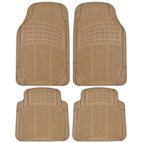 BDK All Weather Tough Rubber Car Floor Mats Liners-Heavy Duty Trimmable Semi Custom Fit for Car Truck Van SUV (Beige)